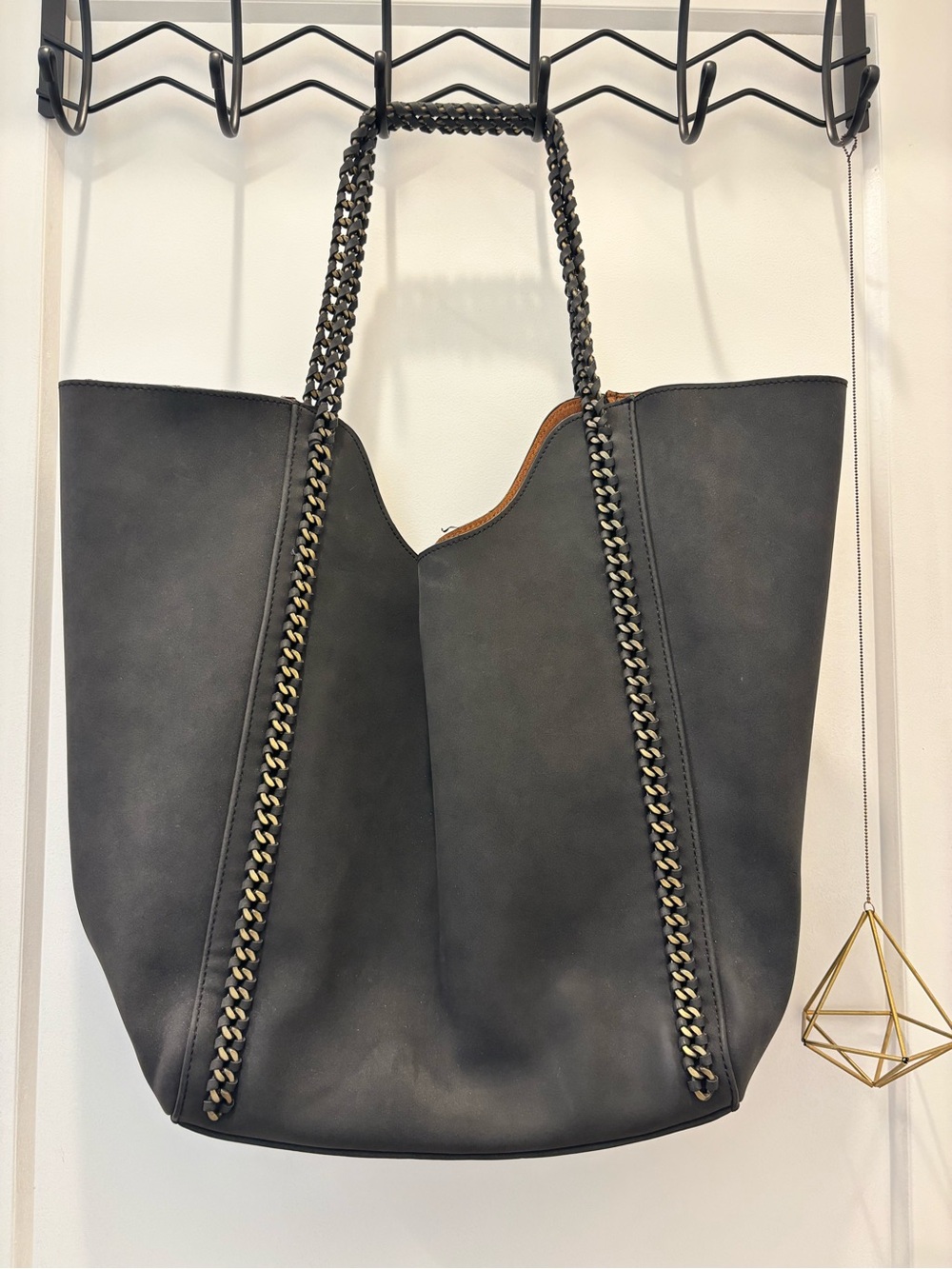 Black Chain-Trim Tote Bag
